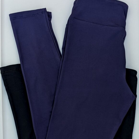 2pk Bundle OS LuLaRoe One Size Leggings 1x Solid Black + 1x Solid Navy Blue - Picture 2 of 5